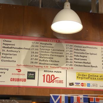 Regina Pizzeria - Menu - Pizza Near Me - Boston, Massachusetts Regina Pizzeria - Menu - Pizza Near Me - Boston, Massachusetts