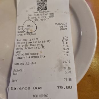 Texas Roadhouse - Tania was the best server. She was absolutely great with our kids - Steakhouses Near Me - Gilbert, Arizona