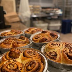 Spread the Loaves - Brioche Cinnamon Rolls with pecans waiting for a light icing.