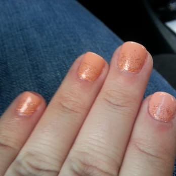 7 Day Spa & Nails - Peach gel and gold glitter for the holidays! - Nail Salons Near Me - Tempe, Arizona