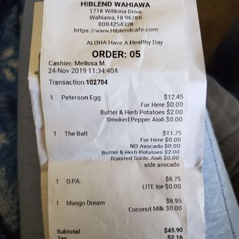 HiBlend - Receipt - Juice Bars & Smoothies Near Me - Wahiawā, Hawaii HiBlend - Receipt - Juice Bars & Smoothies Near Me - Wahiawā, Hawaii