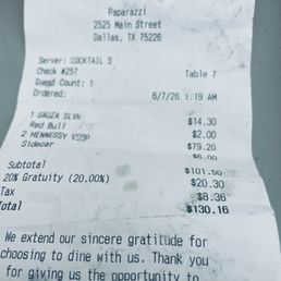 Receipt for drinks Receipt for drinks