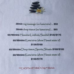 Titi's Massage Studio - Menu of services