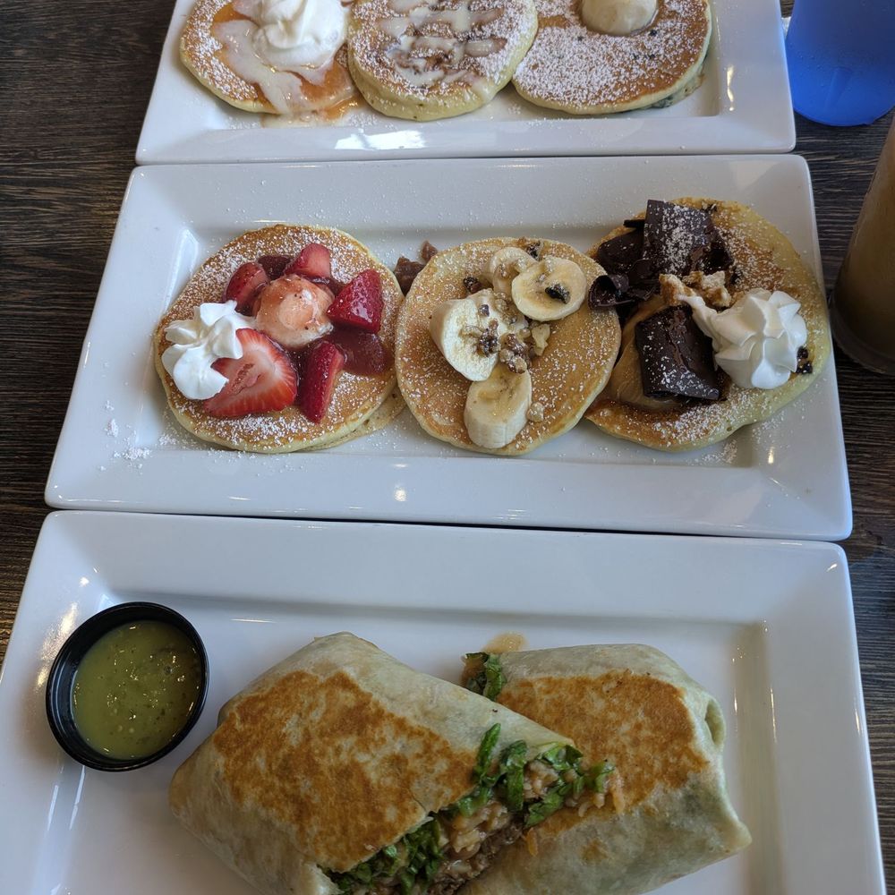 The Pan - Top two are pancake flights (secret menu item), and bottom is Lucy's Loaded Burrito - Breakfast & Brunch Near Me - Santa Ana, California The Pan - Top two are pancake flights (secret menu item), and bottom is Lucy's Loaded Burrito - Breakfast & Brunch Near Me - Santa Ana, California