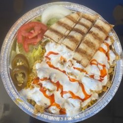 Chicken platter over rice
now Buy one get the second one %50 OFF