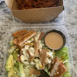 Southwest Chicken Salad and sweet potato fries