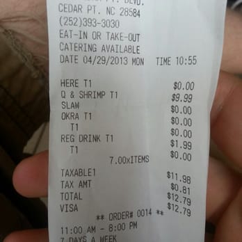 Bogue House Restaurant - Receipt - Barbeque Near Me - Cedar Point, North Carolina Bogue House Restaurant - Receipt - Barbeque Near Me - Cedar Point, North Carolina