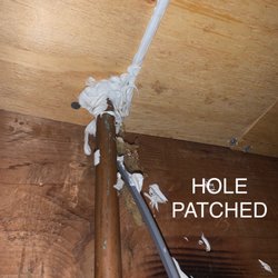 Jim covered the hole FROM WITHIN THE CRAWLSPACE.