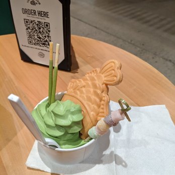 Neko Neko - Matcha soft serve with pocky sticks and mochi bites as toppings - Desserts Near Me - Albuquerque, New Mexico