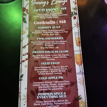 Sunny's Lounge - Holiday Cocktail Menu - Cocktail Bars Near Me - Phoenix, Arizona