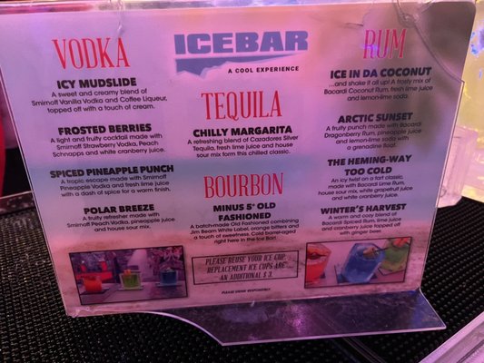 Menu photo 4 minus5 ICEBAR Las Vegas, NV