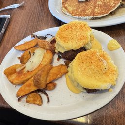Crab Cake Benedict with potatoes Crab Cake Benedict with potatoes