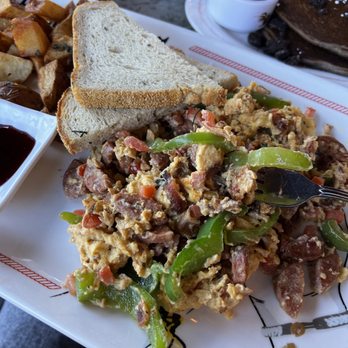 Breakfast Republic - Portuguese linguisa sausage scramble - Breakfast & Brunch Near Me - San Diego, California Breakfast Republic - Portuguese linguisa sausage scramble - Breakfast & Brunch Near Me - San Diego, California