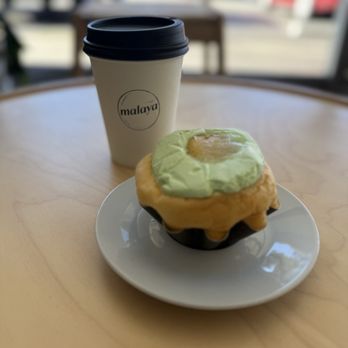 Malaya - Coconut Pandan Ensaymada and Malaya's Signature Latte - Coffee & Tea Near Me - Los Angeles, California