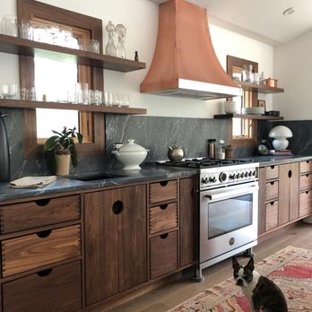 Hardwood Artisans - Walnut kitchen with inset drawer pulls and exposed dovetail joints - Furniture Stores Near Me - Arlington, Virginia