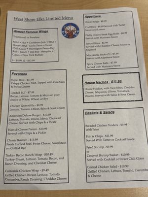 Menu photo 1 West Shore Elks Lodge Camp Hill, PA Menu photo 1 West Shore Elks Lodge Camp Hill, PA