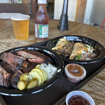 Double D BBQ - St. Louis style pork ribs along with brisket and pulled pork tacos - Barbeque Near Me - Bluff Dale, Texas