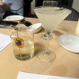 Rosemary Lemon drop Martini and a Tequila Old Fashioned