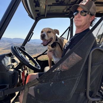 K9 Intuition Dog Training - Stefano and Petey on a side-by-side ride. - Pet Training Near Me - Acton, California K9 Intuition Dog Training - Stefano and Petey on a side-by-side ride. - Pet Training Near Me - Acton, California