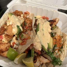 baja fish taco, shrimp taco, taco with chile verde baja fish taco, shrimp taco, taco with chile verde