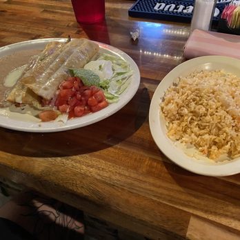 Los 3 Amigos - chicken Chimichanga with a side of rice - Mexican Near Me - Chattanooga, Tennessee