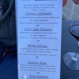 Wine flight menu Wine flight menu