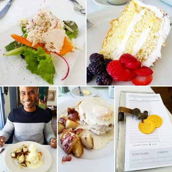 Spring Mill Cafe - (Clockwise from top left) Crab salad, angelfood cake, very cute check tray, croque madame and eggs benedict with a very happy patron! - French Near Me - Conshohocken, Pennsylvania Spring Mill Cafe - (Clockwise from top left) Crab salad, angelfood cake, very cute check tray, croque madame and eggs benedict with a very happy patron! - French Near Me - Conshohocken, Pennsylvania