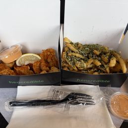 Karaage Popcorn Bites + Furikake French Fries