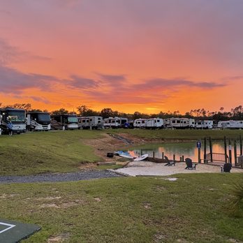 Ahoy RV Resort - View from the clubhouse at sunset. - RV Parks Near Me - Foley, Alabama Ahoy RV Resort - View from the clubhouse at sunset. - RV Parks Near Me - Foley, Alabama