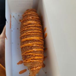 Kim's corn dog with spicy mayo Kim's corn dog with spicy mayo