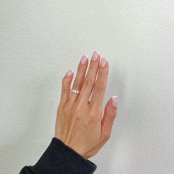 Golden Gel Russian Nails - Russian Manicure with French Design - Nail Salons Near Me - Houston, Texas