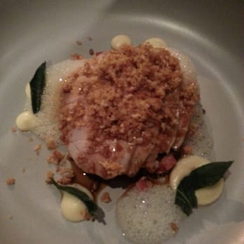 The Devonshire - Roast pork loin, crisp pearl barley and chorizo 'risotto', celeriac, sage and apple jelllies ($35) - French Near Me - Surry Hills, NSW