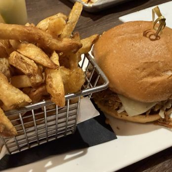 Route 66 Restaurant - Pulled pork bbq on a roll with fresh cut fries - Seafood Near Me - Bar Harbor, Maine Route 66 Restaurant - Pulled pork bbq on a roll with fresh cut fries - Seafood Near Me - Bar Harbor, Maine