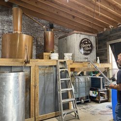 Distilling equipment in use