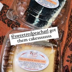 Sweet Red Peach - Blue Velvet Cake Slice, Cream Cheese Pound Cake
