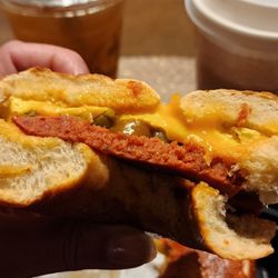 Sweet Daze Donut & Boba - Sausage, egg, and cheese bagel with added jalapeños