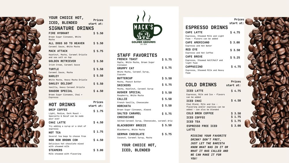 Food from Mack’s Golden Grounds