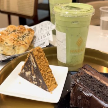 Haraz Coffee House - biscoff mosaic, chocolate cake, bee sting, coconut cloud matcha, pistachio cloud matcha - Coffee & Tea Near Me - Fairfax, Virginia