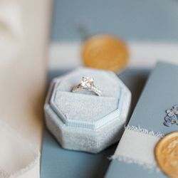 Adore Bijoux Jewelers - Our bride's custom engagement ring on the big day.