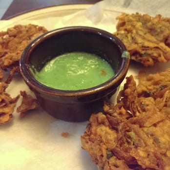 Layla's Kitchen - Veggie pakoras (some already eaten)  the mint/cilantro chutney, wow - Indian Near Me - Columbus, Ohio