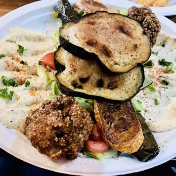 USTA KABABGY - Veggie Plate with hummus, babaganoush, eggplant, summer squash, cauliflower, fresh salad, falafel - Kebab Near Me - Austin, Texas USTA KABABGY - Veggie Plate with hummus, babaganoush, eggplant, summer squash, cauliflower, fresh salad, falafel - Kebab Near Me - Austin, Texas