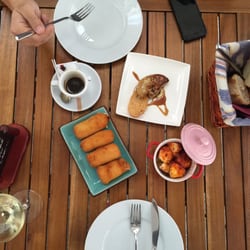 Gaudeix - Prawn croquette, foie a la plancha, and pulpo. ALL absolutely delicious and well seasoned.