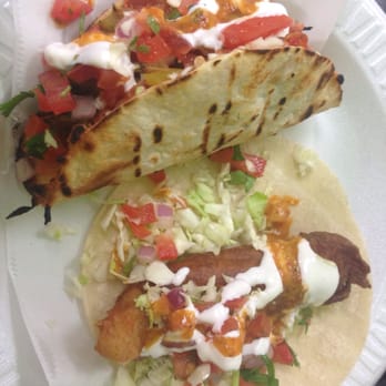 Mariscos Mocorito - Marlin and fish taco. Smoked Marlin with melted cheese was odd. Fish taco had good flavor. - Mexican Near Me - Orange, California