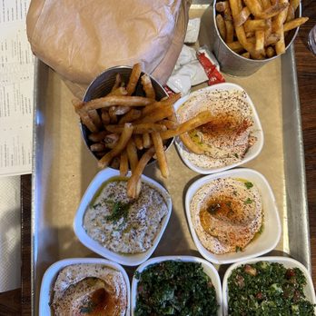 Mazra - French Fries, Baba Ghanoush, Hummus, Tabbouleh Salad, Pita Bread   1 - Middle Eastern Near Me - San Bruno, California
