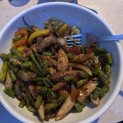 Friends & Company - Chicken stir fry with asparagus added.