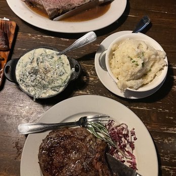 West Shore Inn Steakhouse - Prime Rib up top and Bone-In Rib-eye with Creamed Spinach and  Mashed potatoes - Steakhouses Near Me - Staten Island, New York