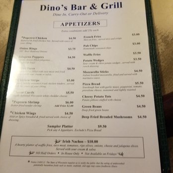 Dino's Bar & Grill - Menú. Nice selection of appetizers. - Pizza Near Me - Dodgeville, Wisconsin