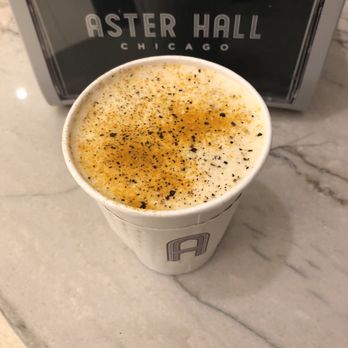 Aster Hall - Almond turmeric latte from midnight juice & coffee company - Burgers Near Me - Chicago, Illinois Aster Hall - Almond turmeric latte from midnight juice & coffee company - Burgers Near Me - Chicago, Illinois