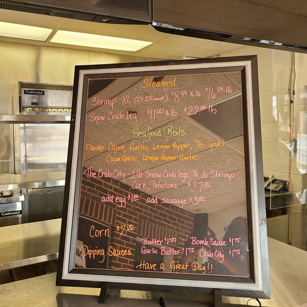 Crab City Seafood - Menu signage. - Salad Near Me - Baltimore, Maryland Crab City Seafood - Menu signage. - Salad Near Me - Baltimore, Maryland