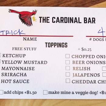 The Cardinal Bar - Easiest menu you've ever seen. (Don't worry: my wife and I both ate 2 dogs.) - Hot Dogs Near Me - Wake Forest, North Carolina